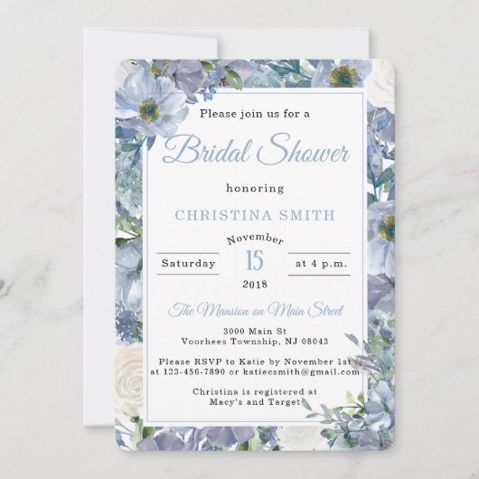 Dusty Blue Bridal Shower-uitvindingen Kaart (Voorkant)