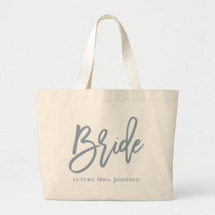 Dusty Blue Bride Script Grote Tote Bag
