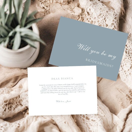 Dusty Blue  Bridesmaid Proposal Card Kaart