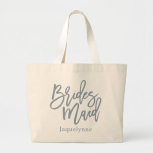 Dusty Blue Bridesmaid Script Grote Tote Bag