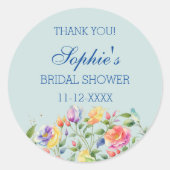 Dusty Blue Bright Rozen Vrijgezellenfeest Bedankt Ronde Sticker (Voorkant)