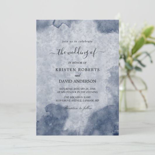 dusty blue bruiloft kaart (Staand voorkant)