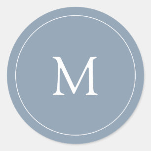 Dusty Blue   Bruiloft Monogram Ronde Sticker