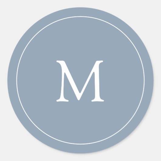 Dusty Blue | Bruiloft Monogram Ronde Sticker (Voorkant)