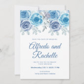 dusty blue bruiloft peony roos floral bruiloft inv kaart (Voorkant)