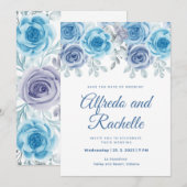 dusty blue bruiloft peony roos floral bruiloft inv kaart (Voorkant / Achterkant)