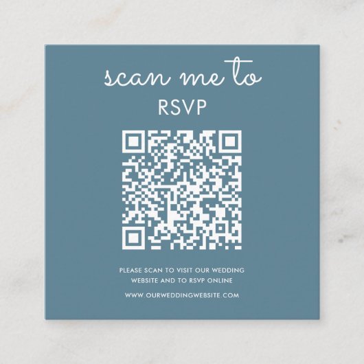 Dusty Blue | Bruiloft RSVP QR Code Informatiekaartje (Voorkant)