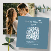 Dusty Blue | Bruiloft RSVP QR Code Informatiekaartje