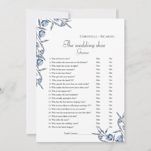 Dusty Blue Bruiloft schoen spel partij spel Kaart (Voorkant)