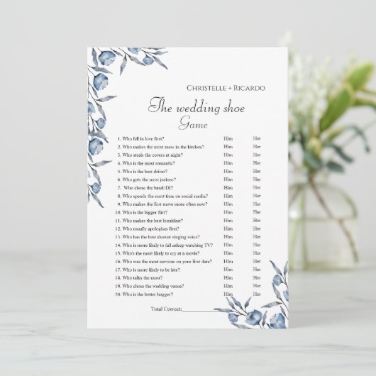 Dusty Blue Bruiloft schoen spel partij spel Kaart (Staand voorkant)
