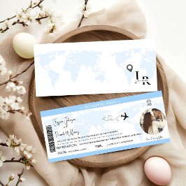 Dusty Blue Bruiloft uitnodiging Boarding pass tick