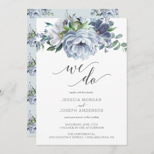 Dusty Blue bruiloft uitnodiging doen we (Voorkant / Achterkant)