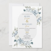 Dusty Blue bruiloft uitnodiging in het Spaans (Voorkant)