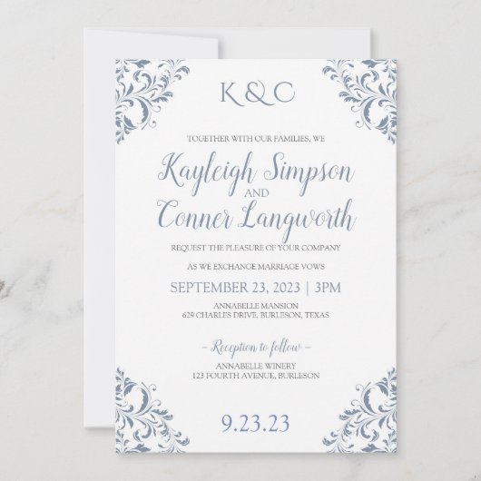 Dusty Blue bruiloft uitnodigingen | Elegant & (Voorkant)