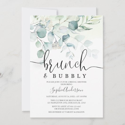 Dusty Blue Brunch en Bubble Greenery Vrijgezellenf Kaart (Voorkant)