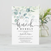 Dusty Blue Brunch en Bubble Greenery Vrijgezellenf Kaart (Staand voorkant)