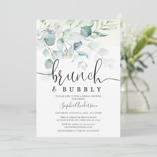Dusty Blue Brunch en Bubble Greenery Vrijgezellenf Kaart (Staand voorkant)