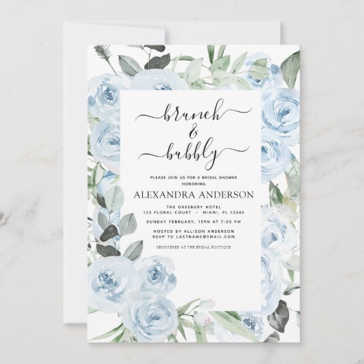 Dusty Blue Brunch en Bubble Vrijgezellenfeest Kaart (Voorkant)