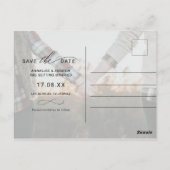 Dusty blue brush script 2 foto's slaan de datum op briefkaart (Achterkant)