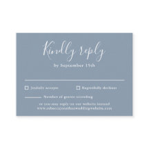 Dusty Blue Budget Modern Script Wedding RSVP Kaart