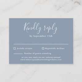 Dusty Blue Budget Modern Script Wedding RSVP Kaart