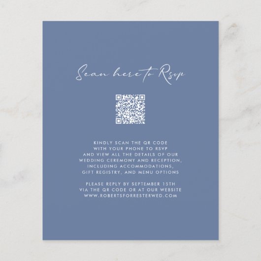 Dusty Blue Budget QR Code Monogram Weddenschap Uit (Achterkant)