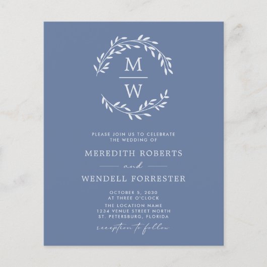 Dusty Blue Budget QR Code Monogram Weddenschap Uit (Voorkant)