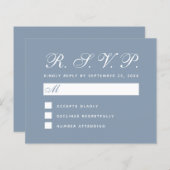 Dusty Blue Budget RSVP Simple White-scriptkaart (Voorkant / Achterkant)