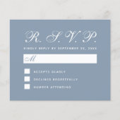Dusty Blue Budget RSVP Simple White-scriptkaart (Voorkant)
