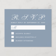 Dusty Blue Budget RSVP Simple White-scriptkaart