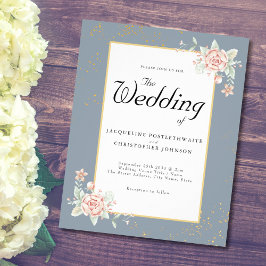 Dusty Blue Budget Weduwen Uitnodiging Roze Peony Flyer