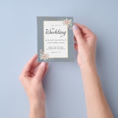 Dusty Blue Budget Weduwen Uitnodiging Roze Peony Flyer (Hand)