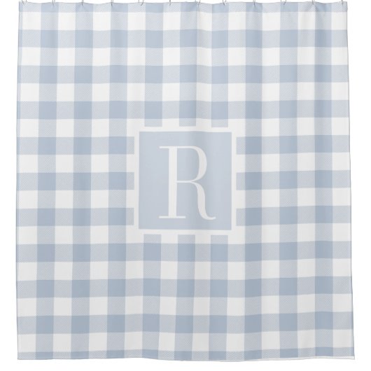Dusty Blue Buffalo Check Monogram Douchegordijn (Voorkant)