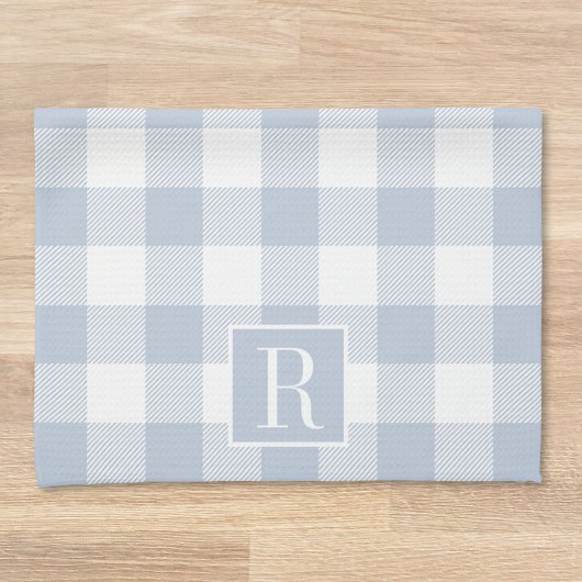 Dusty Blue Buffalo Check Monogram Theedoek