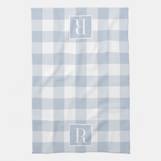 Dusty Blue Buffalo Check Monogram Theedoek (Verticaal)