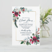 Dusty Blue Burgundy Bloom Geometric Vrijgezellenfe Kaart (Staand voorkant)