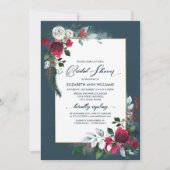 Dusty Blue Burgundy Bloom Geometric Vrijgezellenfe Kaart (Voorkant)