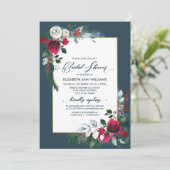 Dusty Blue Burgundy Bloom Geometric Vrijgezellenfe Kaart (Staand voorkant)