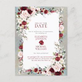 Dusty Blue Burgundy Blush Floral Delay The Date Briefkaart