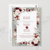 Dusty Blue Burgundy Blush Floral Delay The Date Briefkaart (Voorkant / Achterkant)