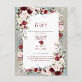 Dusty Blue Burgundy Blush Floral Delay The Date Briefkaart (Voorkant)