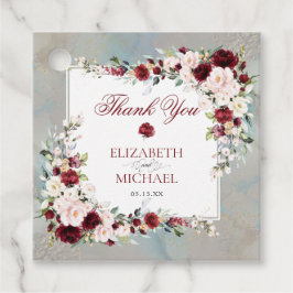 Dusty Blue Burgundy Blush Floral Elegant Wedding Bedankjes Labels