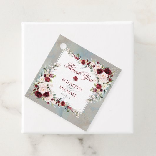 Dusty Blue Burgundy Blush Floral Elegant Wedding Bedankjes Labels (In situ)