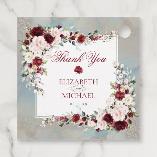 Dusty Blue Burgundy Blush Floral Elegant Wedding Bedankjes Labels (Achterkant)