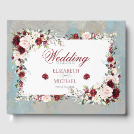 Dusty Blue Burgundy Blush Floral Elegant Wedding Gastenboek