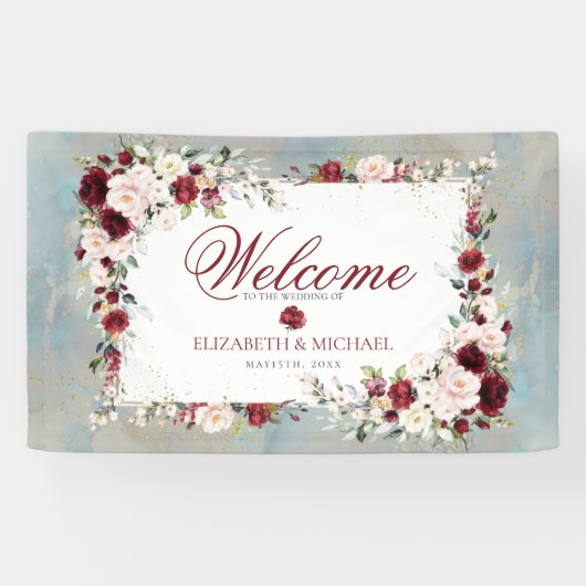 Dusty Blue Burgundy Blush Floral Elegant Wedding Spandoek (Horizontaal)
