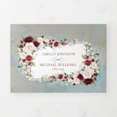 Dusty Blue Burgundy Blush Floral Foto Drieluik Uitnodiging (Cover)