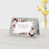 Dusty Blue Burgundy Blush Floral Photo Weduwschap Kaart (Gele Bloem)