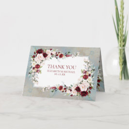 Dusty Blue Burgundy Blush Floral Photo Weduwschap Kaart