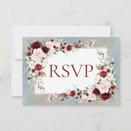Dusty Blue Burgundy Blush Floral RSVP (Voorkant)